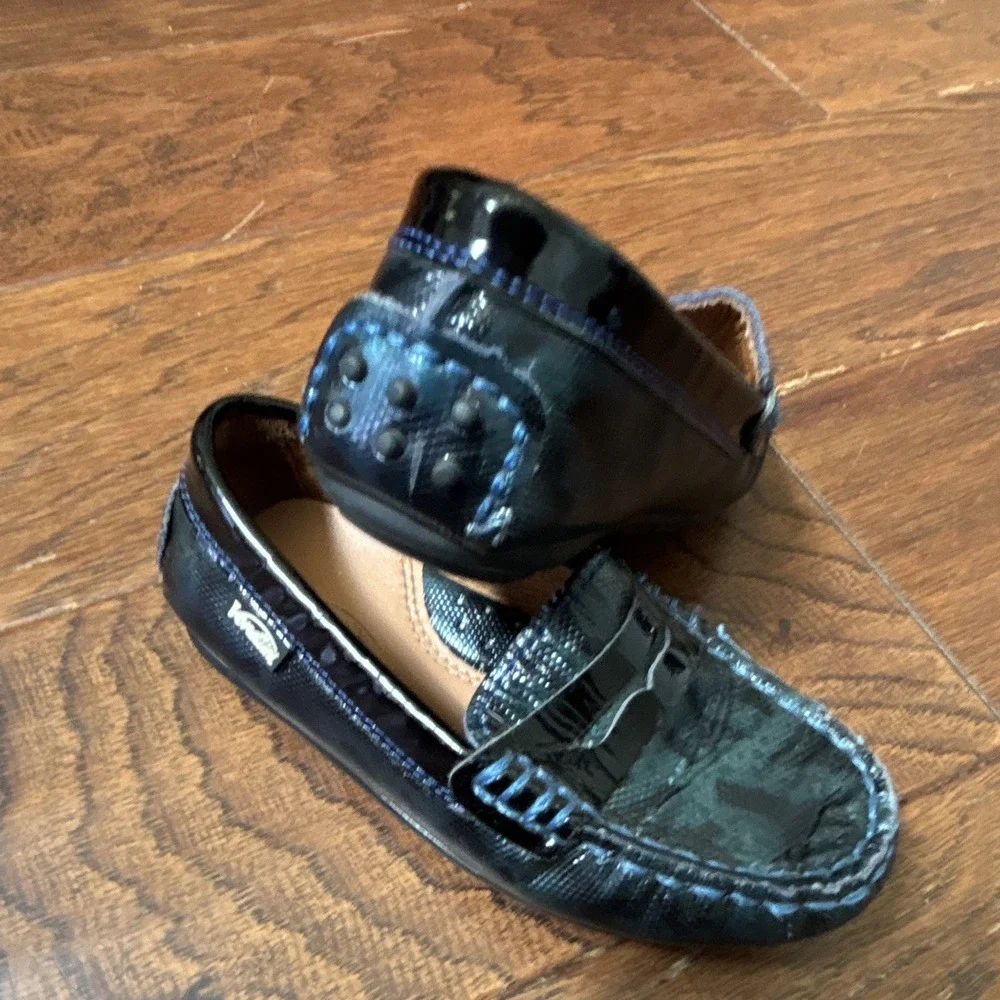 Venettini Boys Blue Black Textured Penny Loafer Moccasin Driving Shoes Size 27